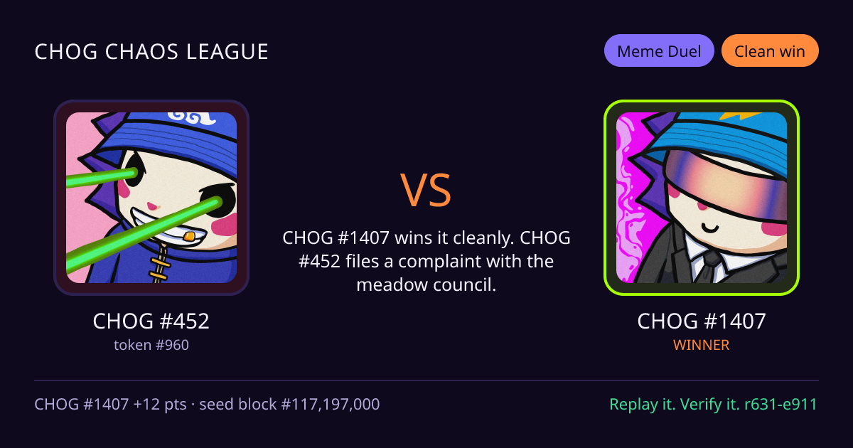 Highlight card: CHOG #452 versus CHOG #1407