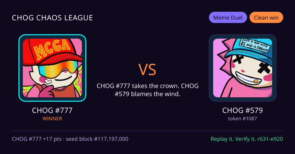 Highlight card: CHOG #777 versus CHOG #579