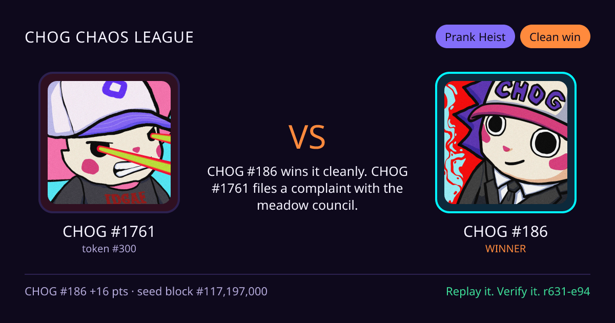 Highlight card: CHOG #1761 versus CHOG #186