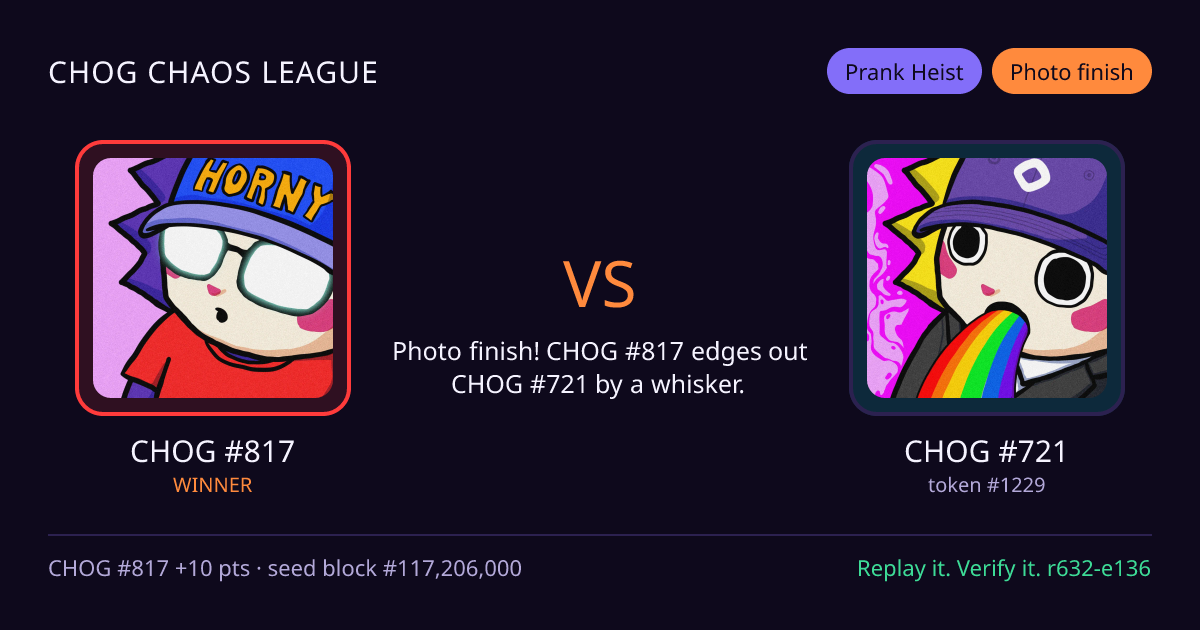 Highlight card: CHOG #817 versus CHOG #721