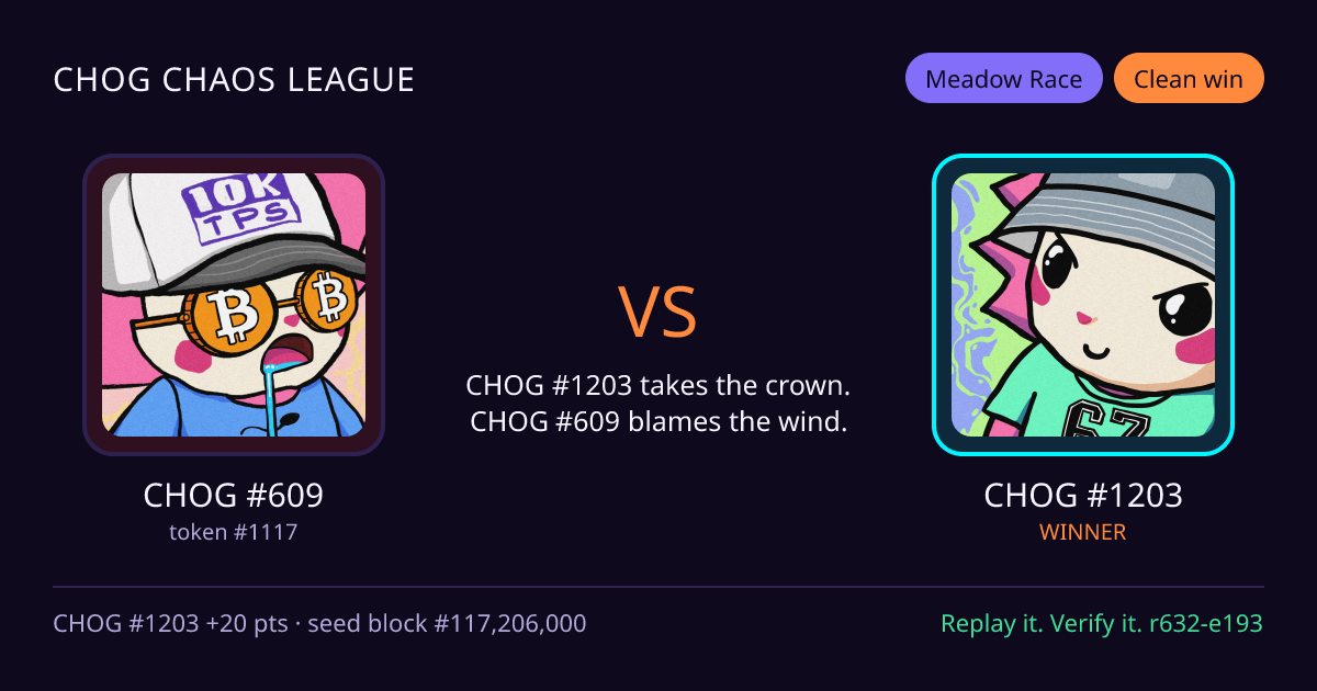 Highlight card: CHOG #609 versus CHOG #1203