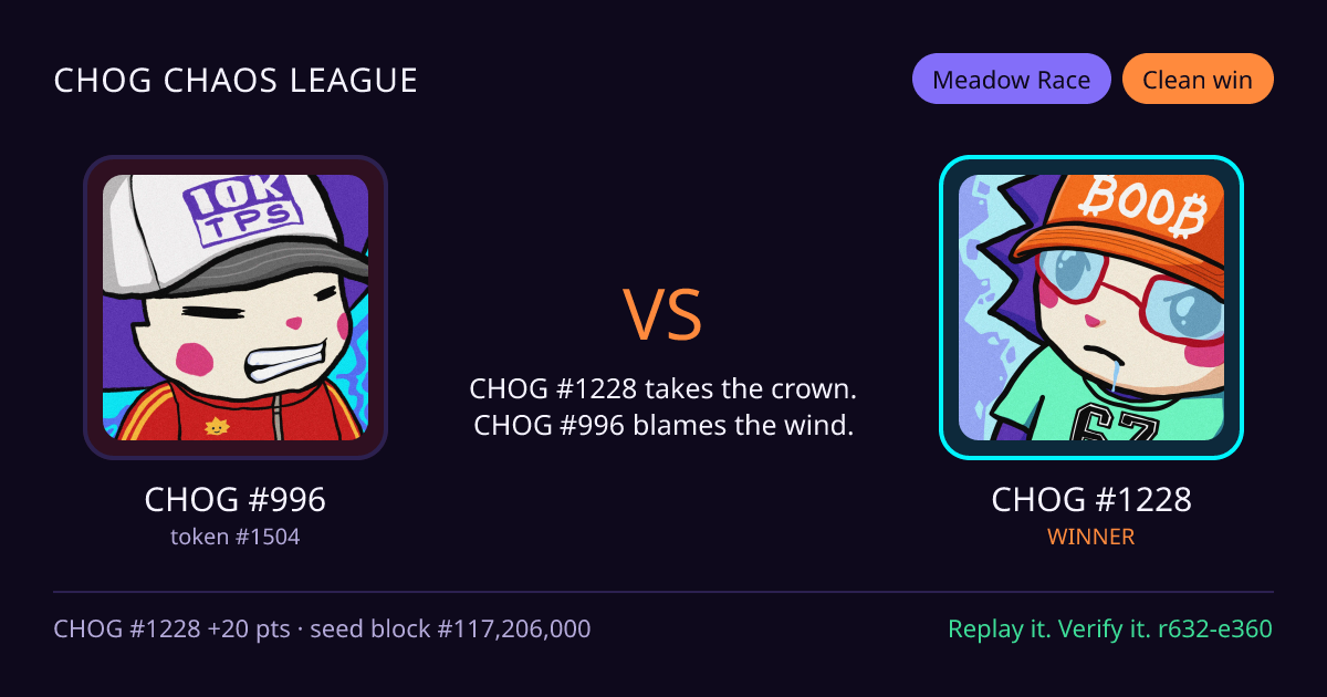 Highlight card: CHOG #996 versus CHOG #1228