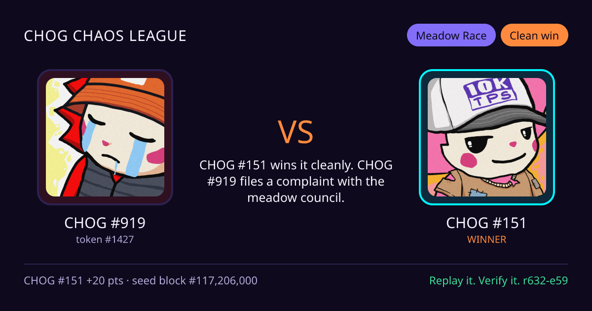 Highlight card: CHOG #919 versus CHOG #151