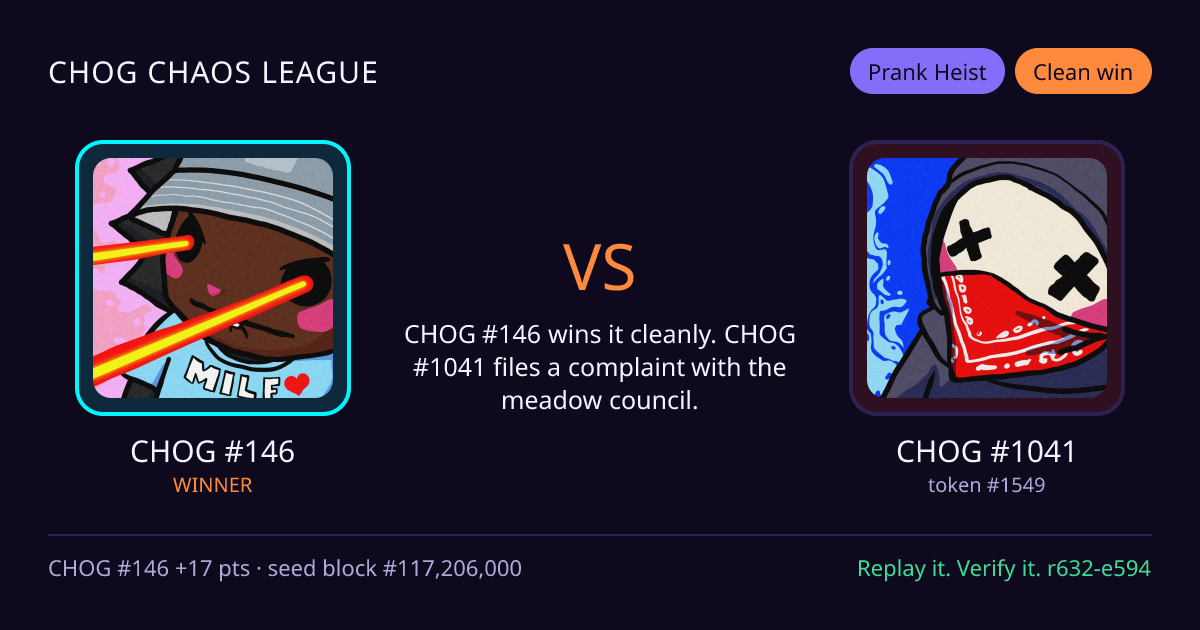 Highlight card: CHOG #146 versus CHOG #1041
