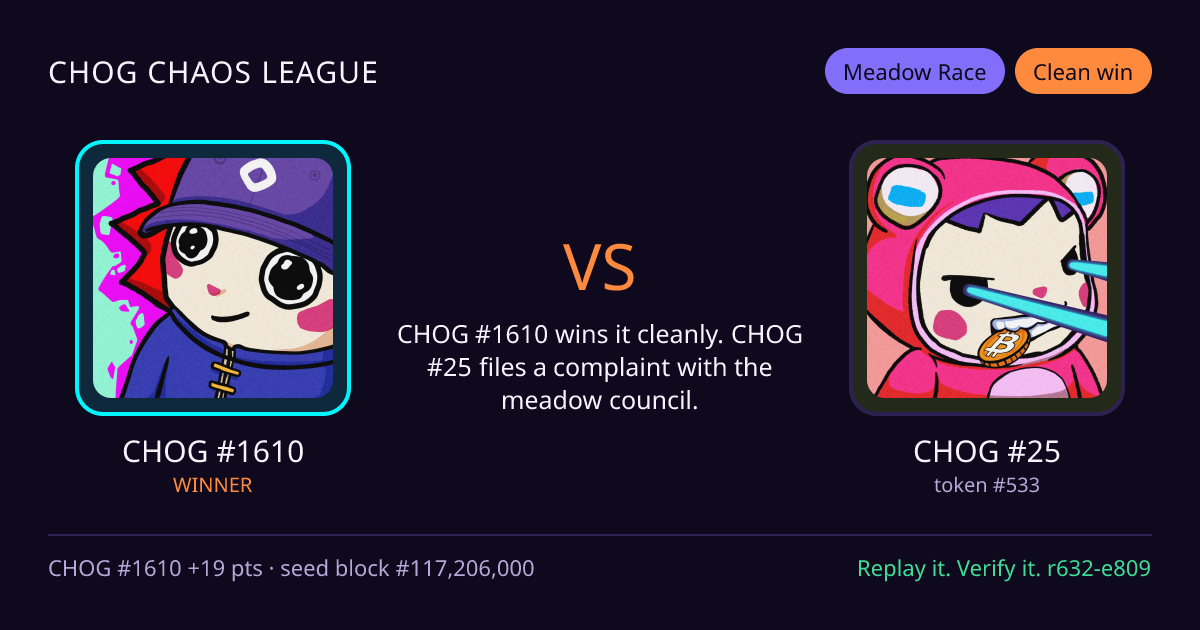 Highlight card: CHOG #1610 versus CHOG #25