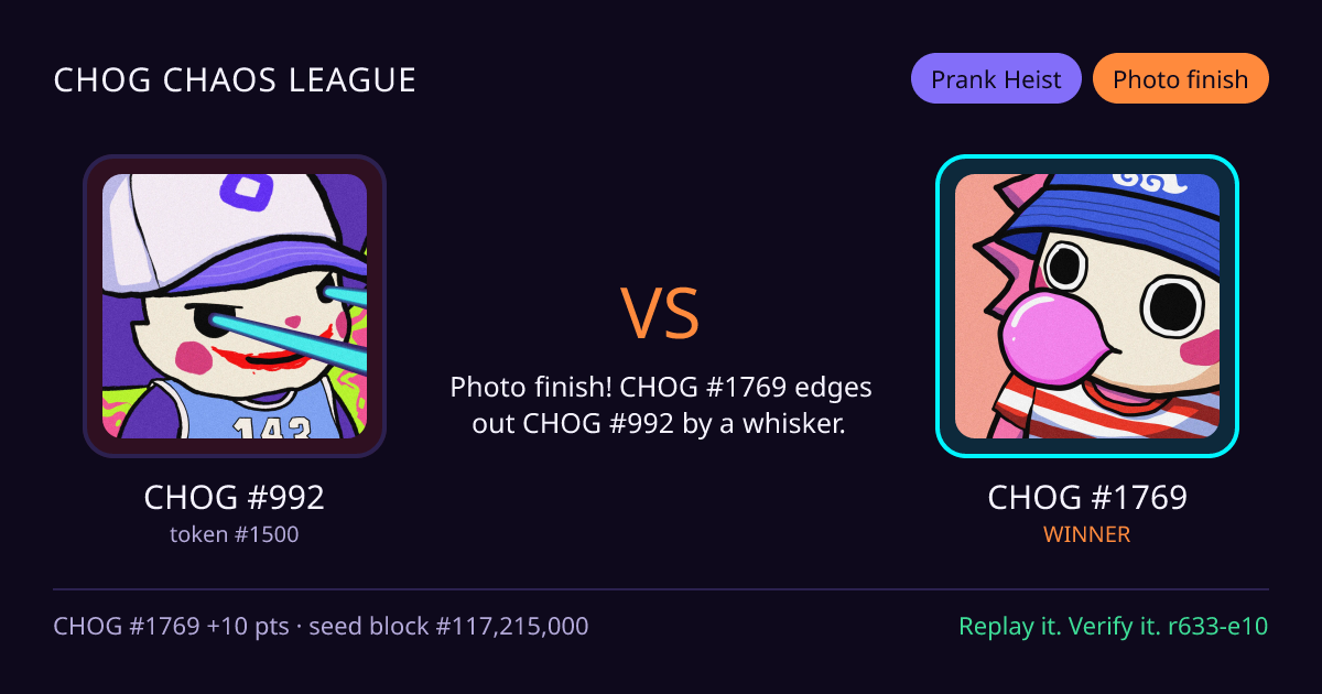 Highlight card: CHOG #992 versus CHOG #1769