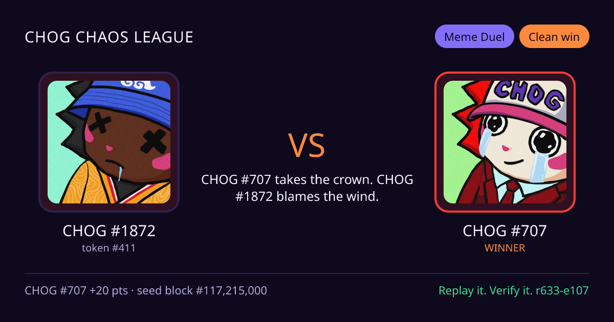 Highlight card: CHOG #1872 versus CHOG #707