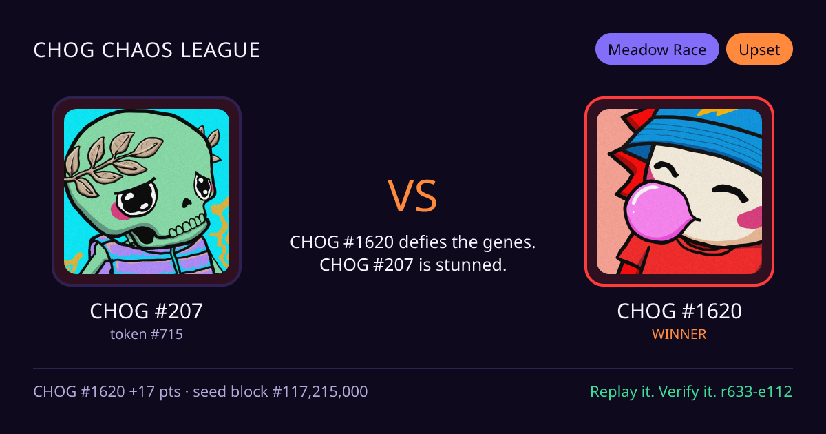 Highlight card: CHOG #207 versus CHOG #1620
