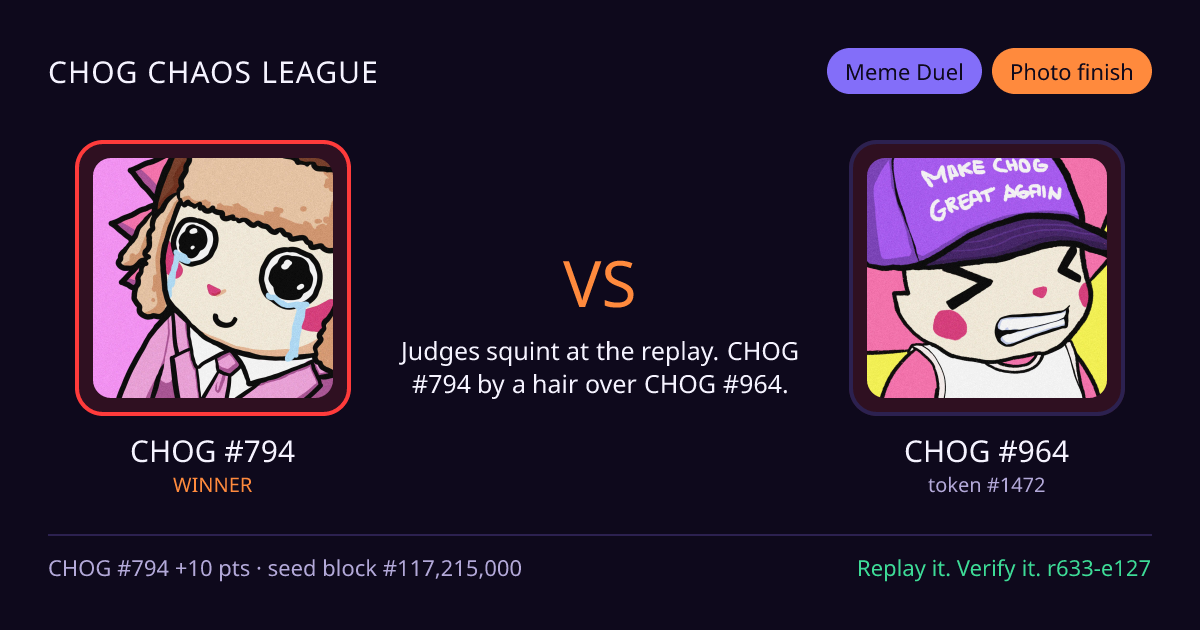 Highlight card: CHOG #794 versus CHOG #964