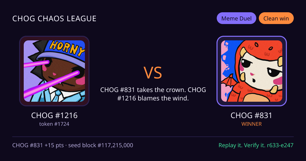 Highlight card: CHOG #1216 versus CHOG #831