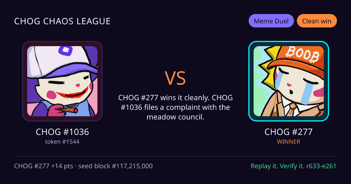 Highlight card: CHOG #1036 versus CHOG #277