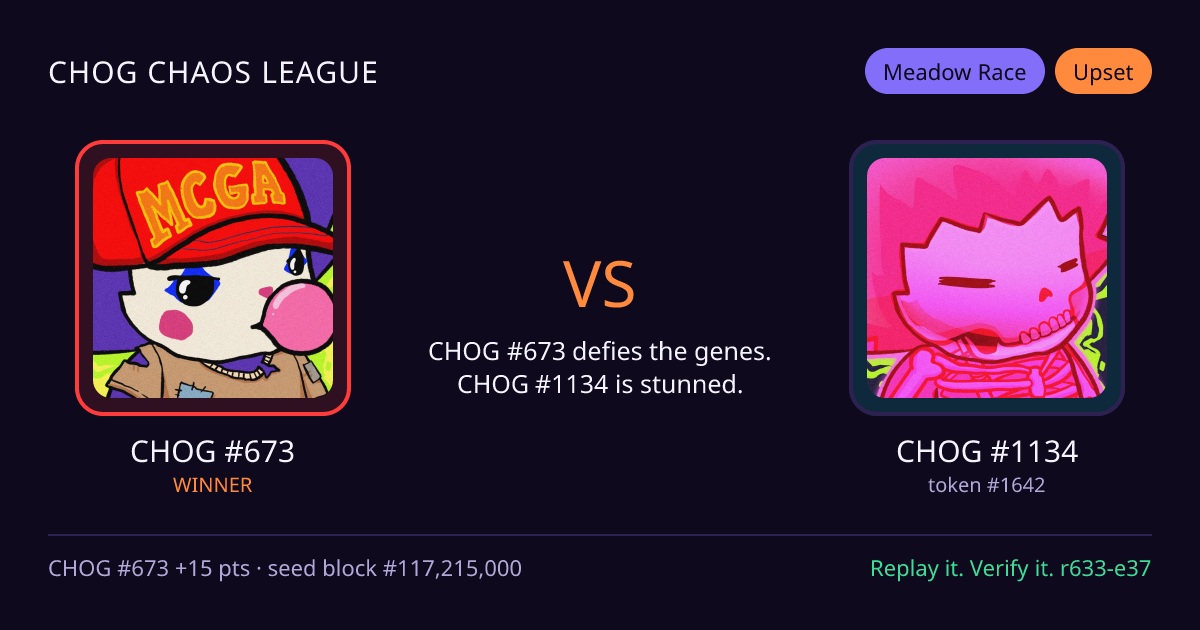 Highlight card: CHOG #673 versus CHOG #1134