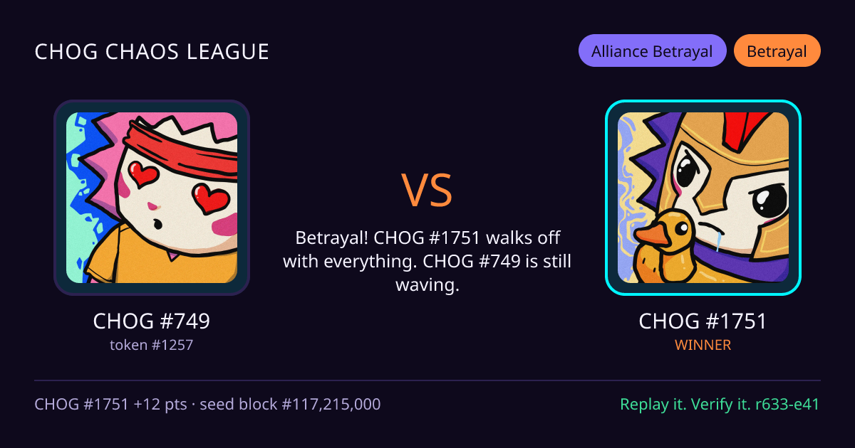 Highlight card: CHOG #749 versus CHOG #1751
