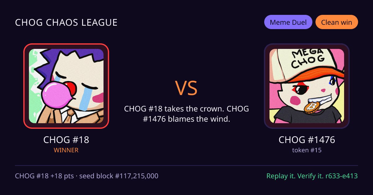 Highlight card: CHOG #18 versus CHOG #1476