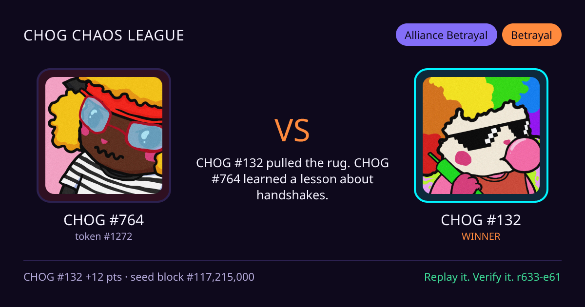 Highlight card: CHOG #764 versus CHOG #132