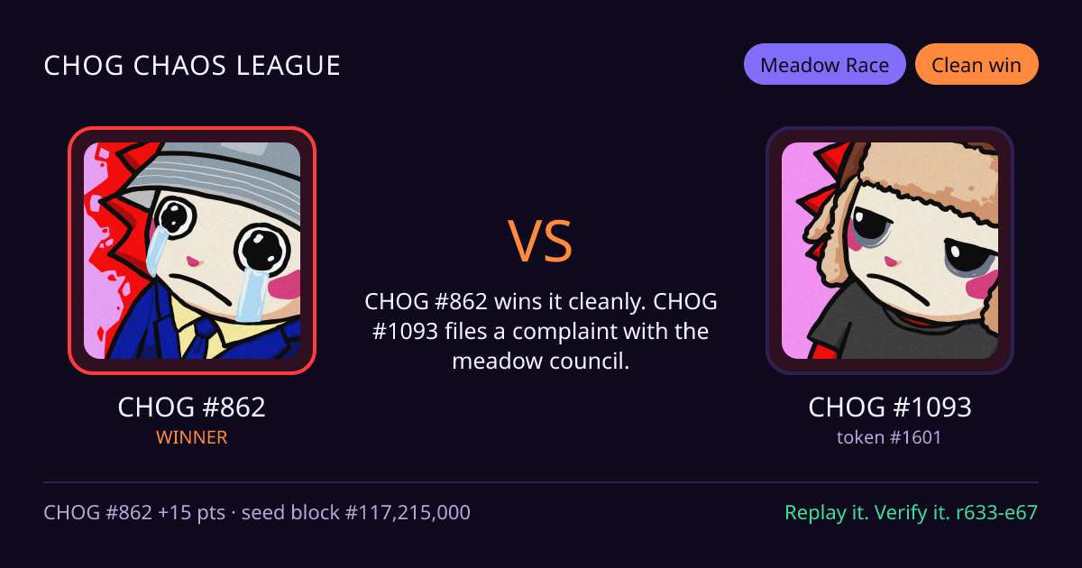 Highlight card: CHOG #862 versus CHOG #1093