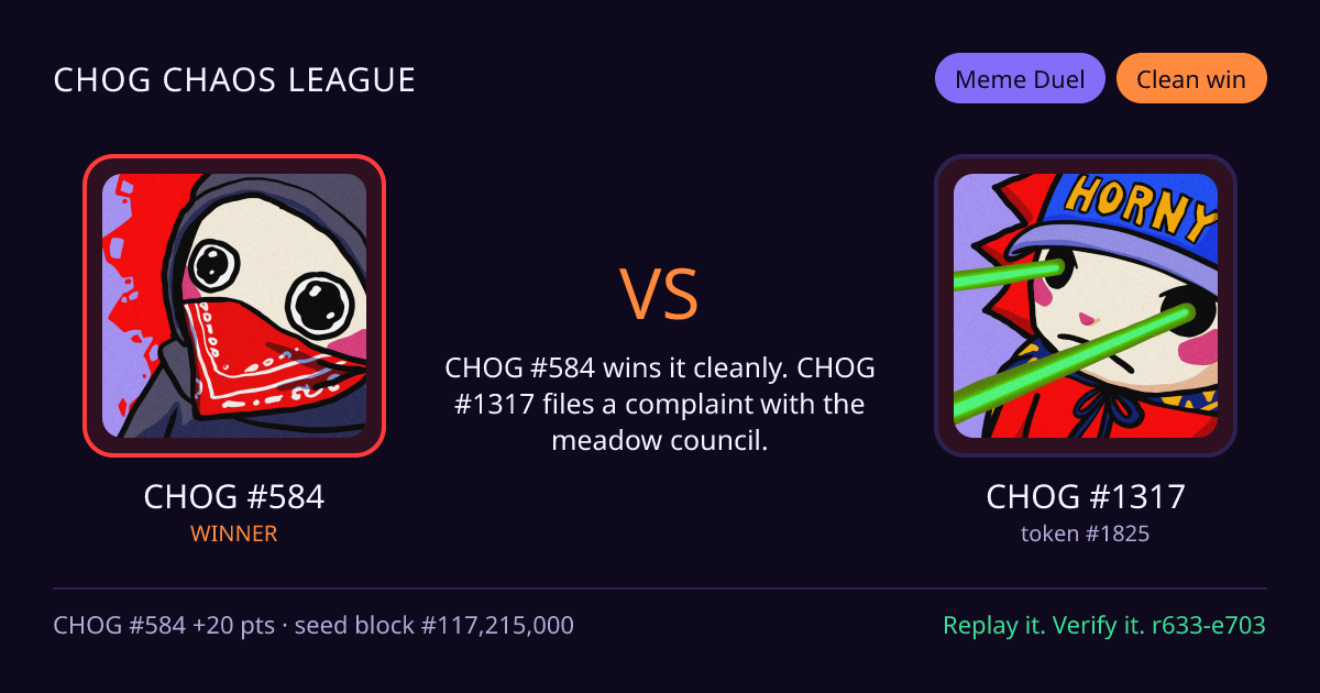 Highlight card: CHOG #584 versus CHOG #1317