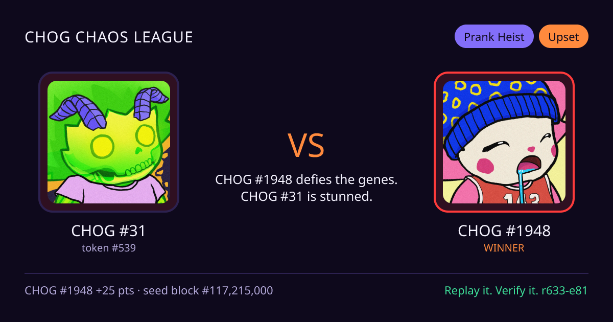 Highlight card: CHOG #31 versus CHOG #1948