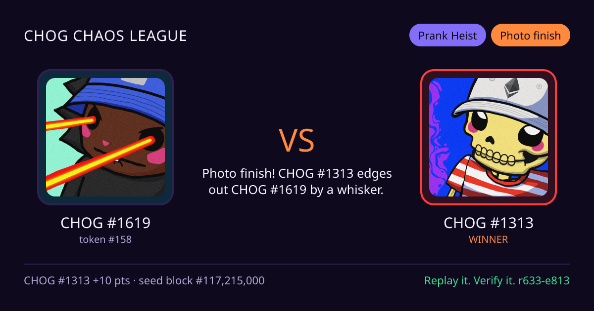 Highlight card: CHOG #1619 versus CHOG #1313