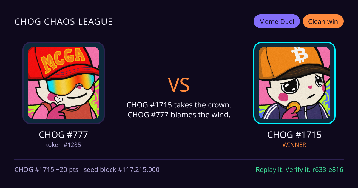 Highlight card: CHOG #777 versus CHOG #1715