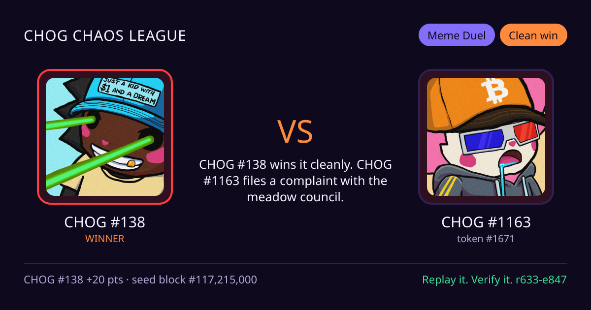 Highlight card: CHOG #138 versus CHOG #1163
