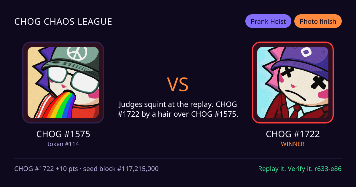 Highlight card: CHOG #1575 versus CHOG #1722