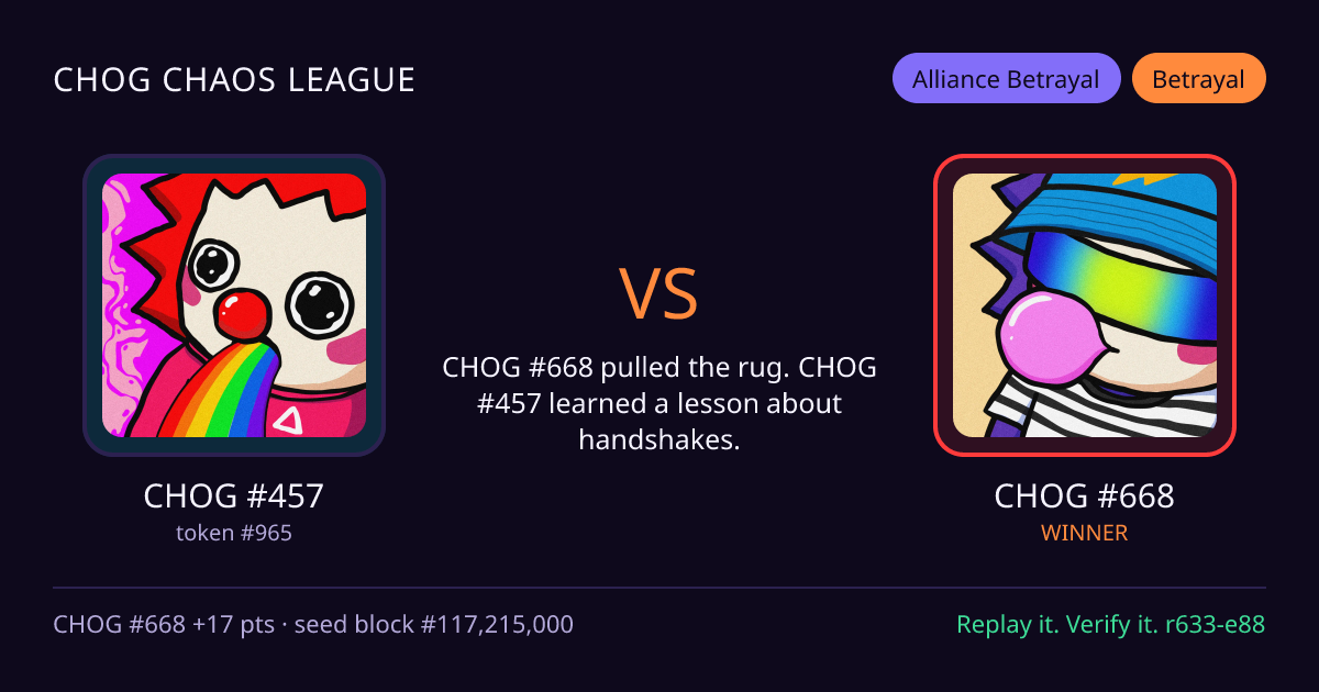 Highlight card: CHOG #457 versus CHOG #668