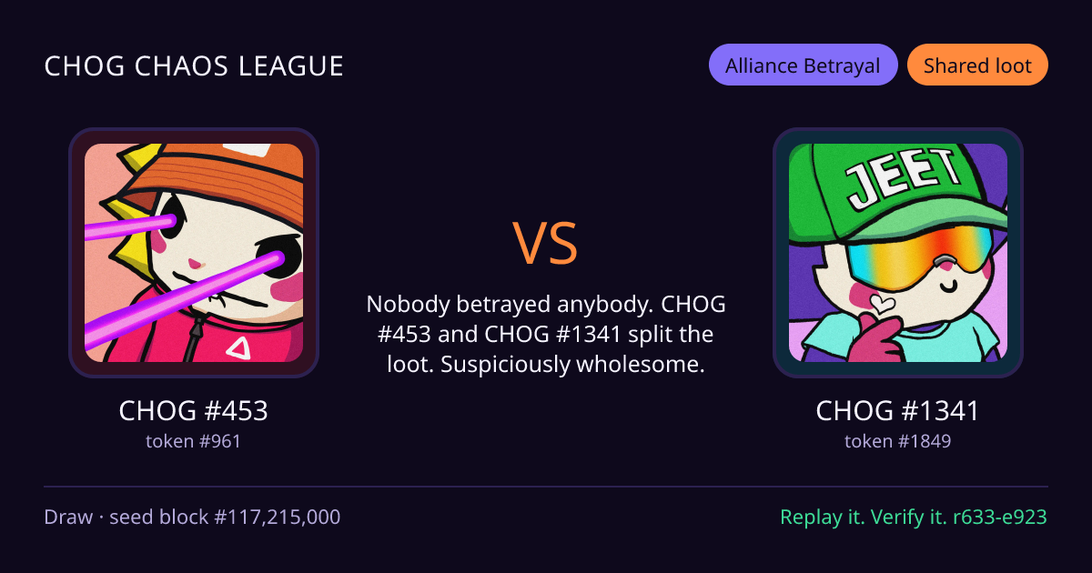 Highlight card: CHOG #453 versus CHOG #1341