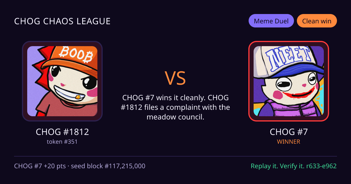 Highlight card: CHOG #1812 versus CHOG #7