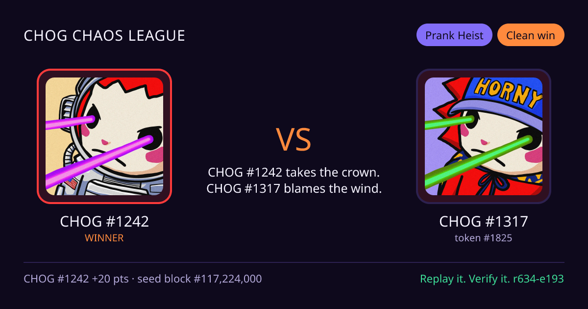 Highlight card: CHOG #1242 versus CHOG #1317