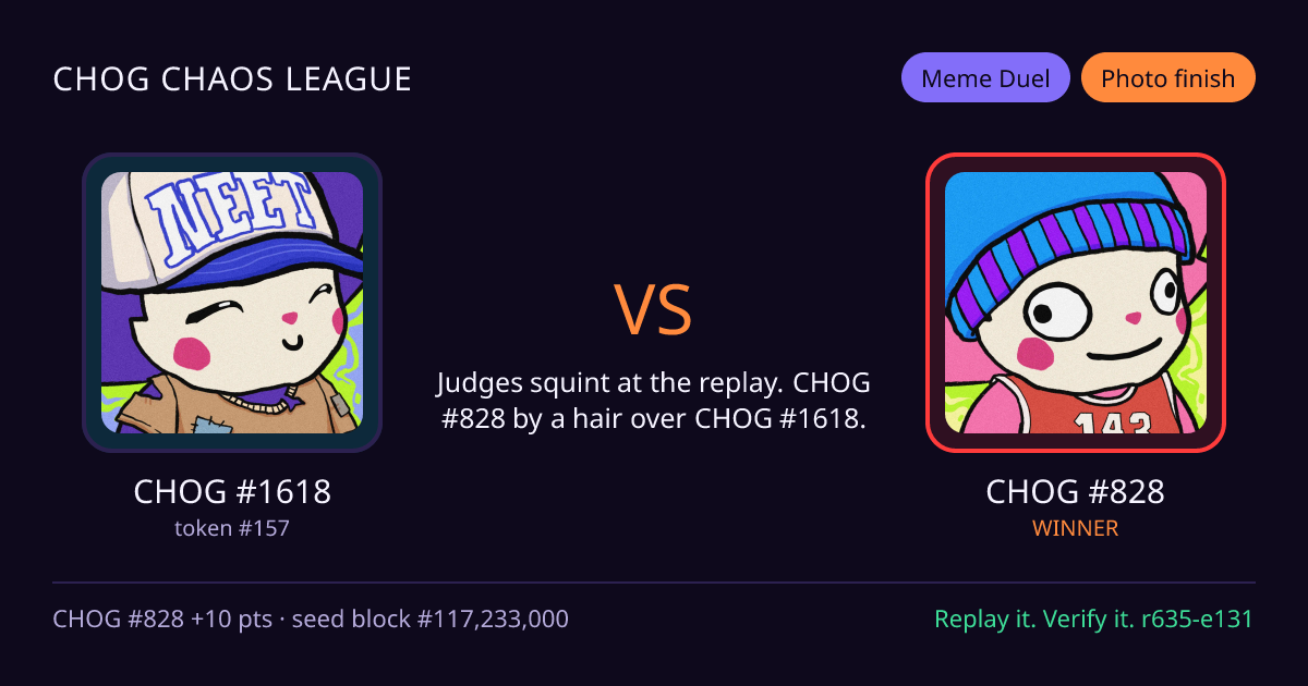 Highlight card: CHOG #1618 versus CHOG #828