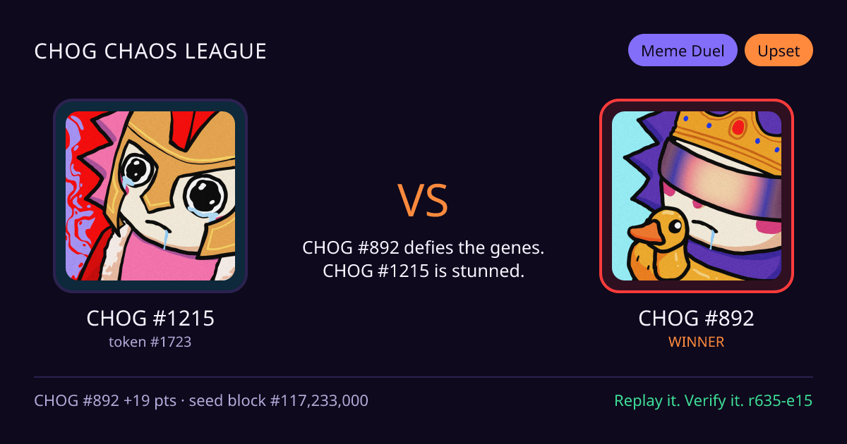 Highlight card: CHOG #1215 versus CHOG #892