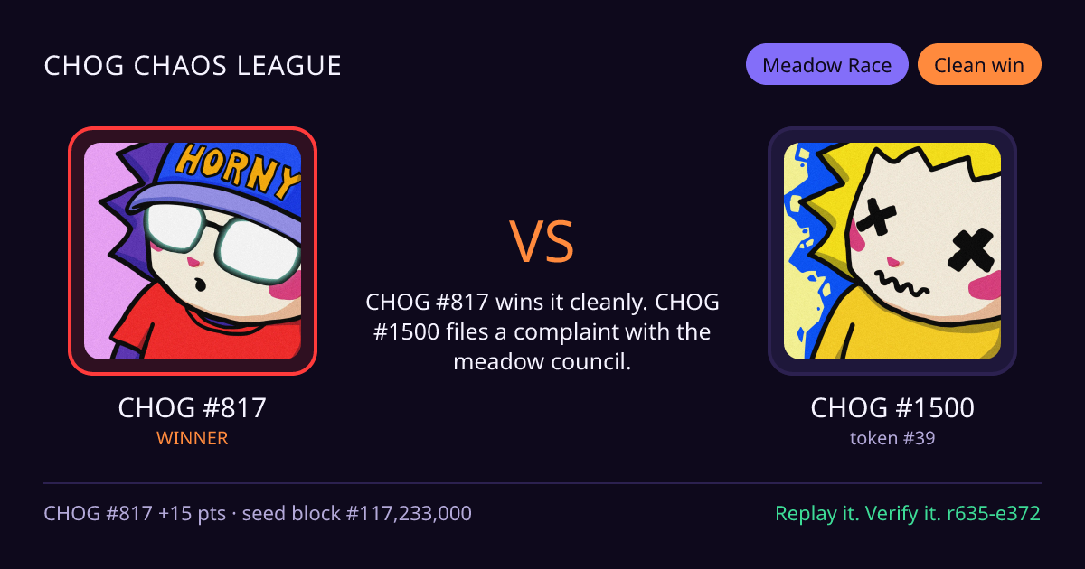 Highlight card: CHOG #817 versus CHOG #1500