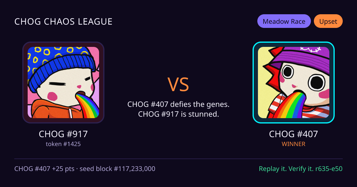 Highlight card: CHOG #917 versus CHOG #407