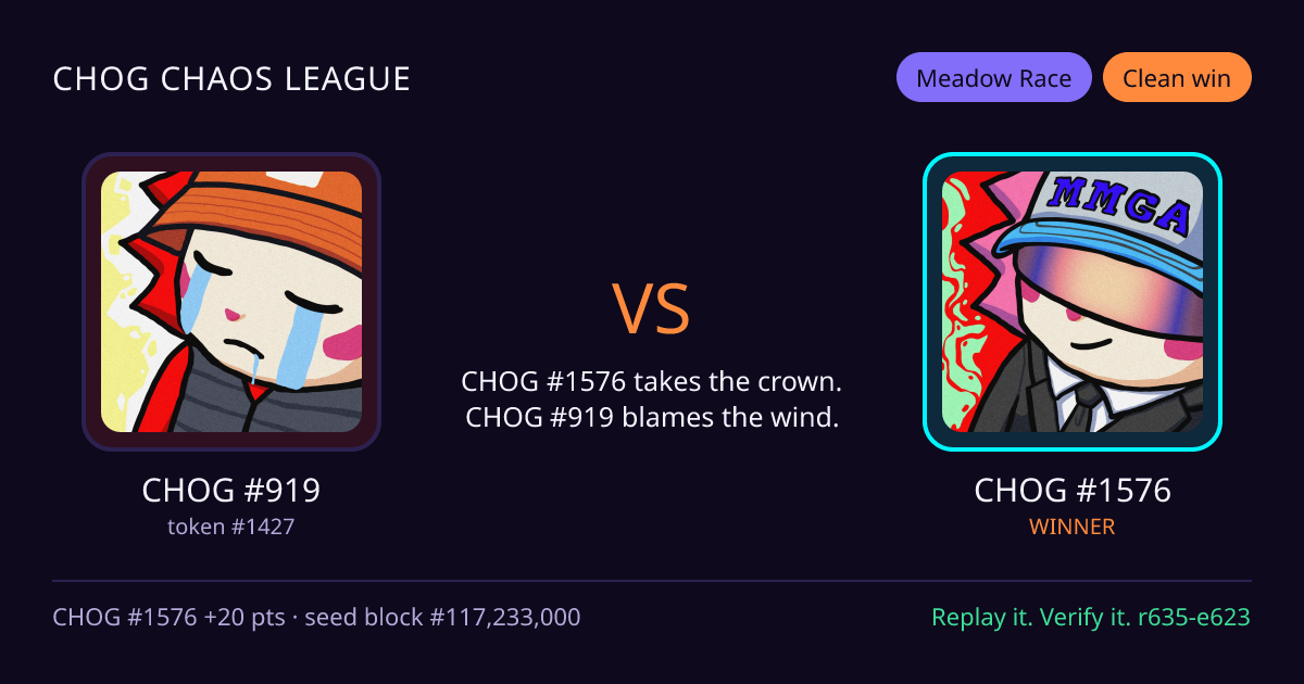 Highlight card: CHOG #919 versus CHOG #1576