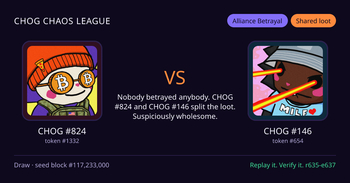 Highlight card: CHOG #824 versus CHOG #146