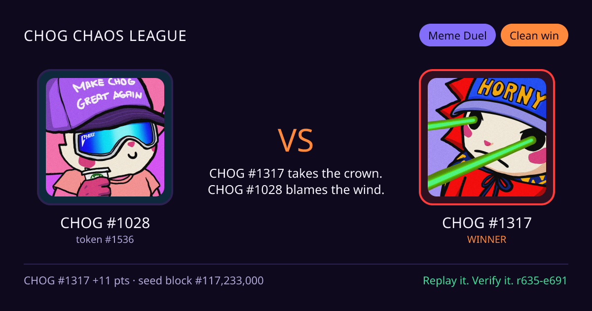 Highlight card: CHOG #1028 versus CHOG #1317