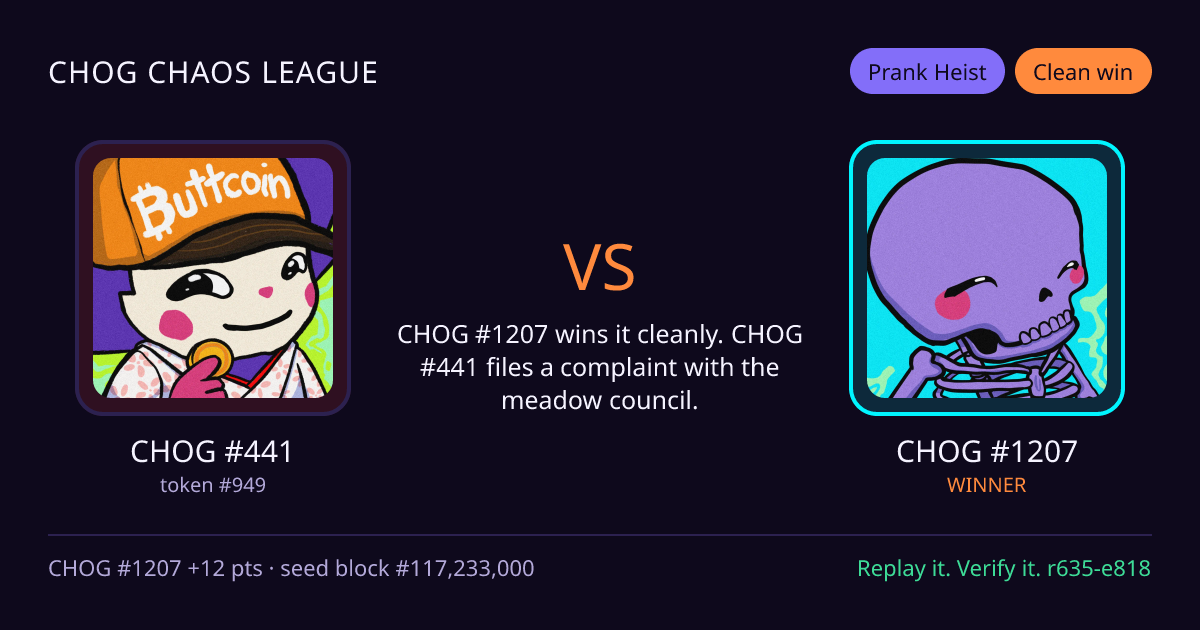 Highlight card: CHOG #441 versus CHOG #1207
