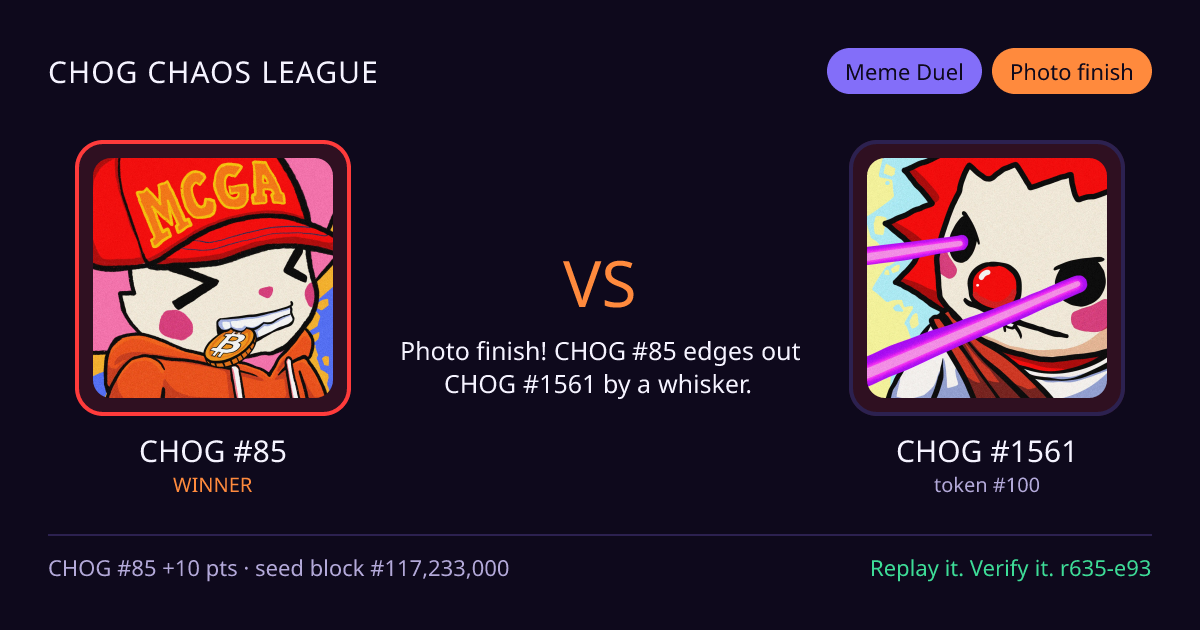Highlight card: CHOG #85 versus CHOG #1561