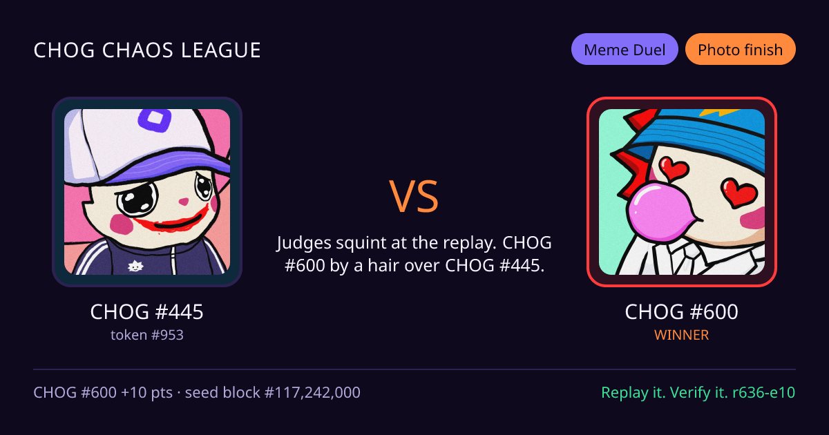 Highlight card: CHOG #445 versus CHOG #600