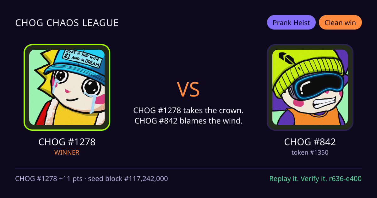 Highlight card: CHOG #1278 versus CHOG #842