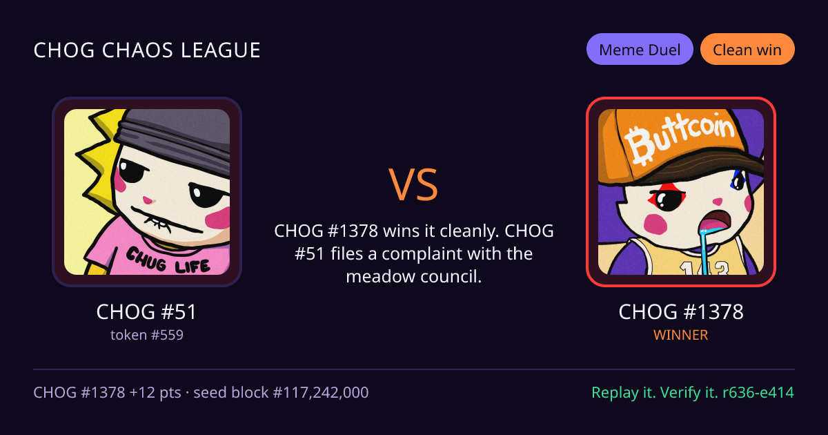 Highlight card: CHOG #51 versus CHOG #1378