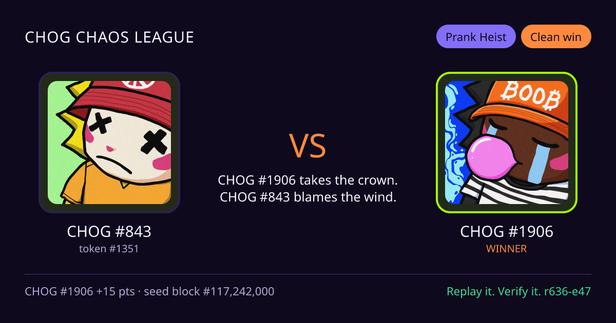 Highlight card: CHOG #843 versus CHOG #1906
