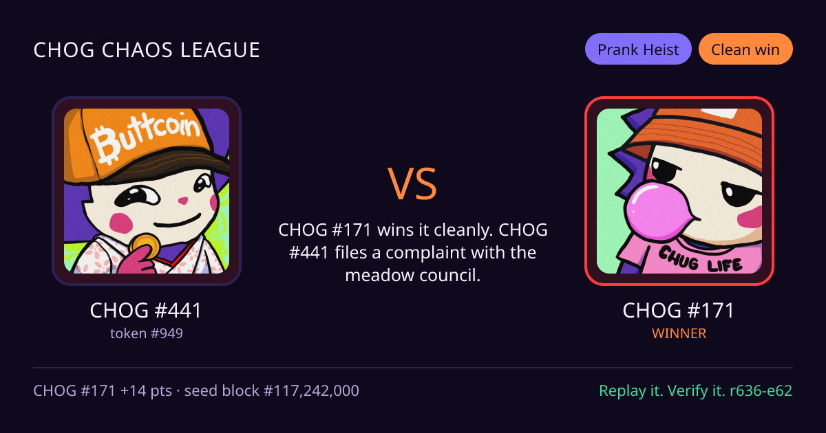 Highlight card: CHOG #441 versus CHOG #171