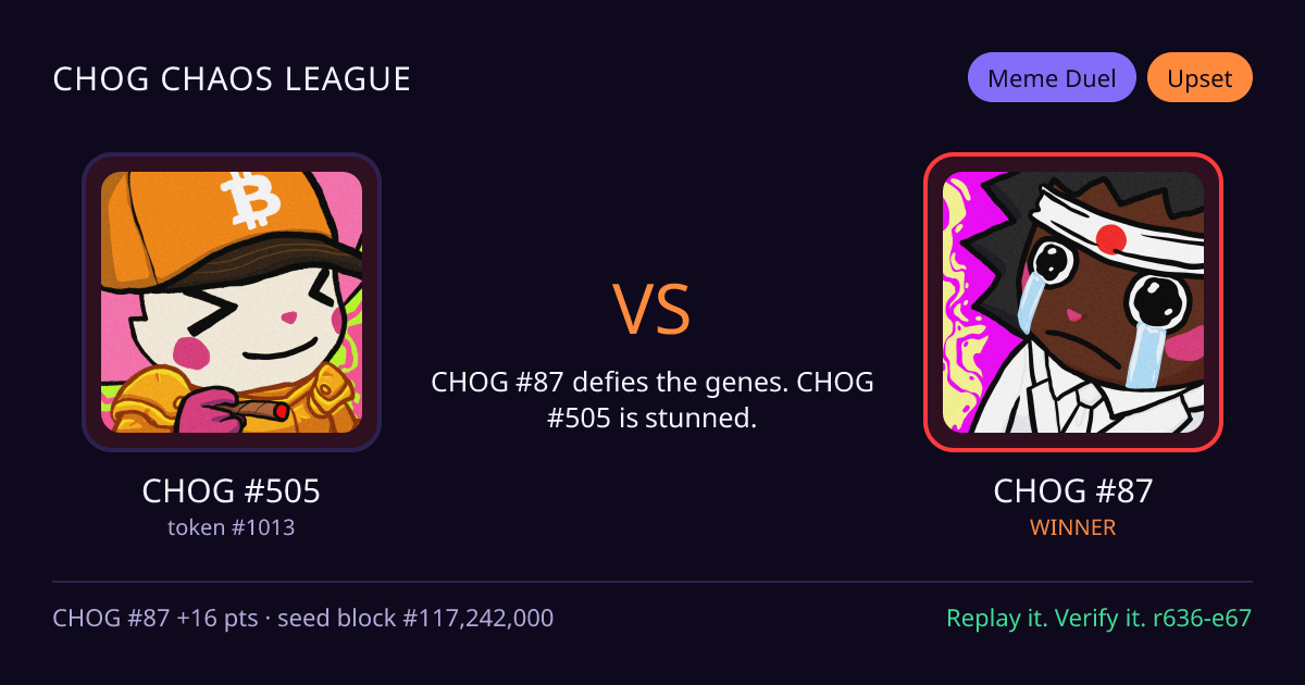Highlight card: CHOG #505 versus CHOG #87