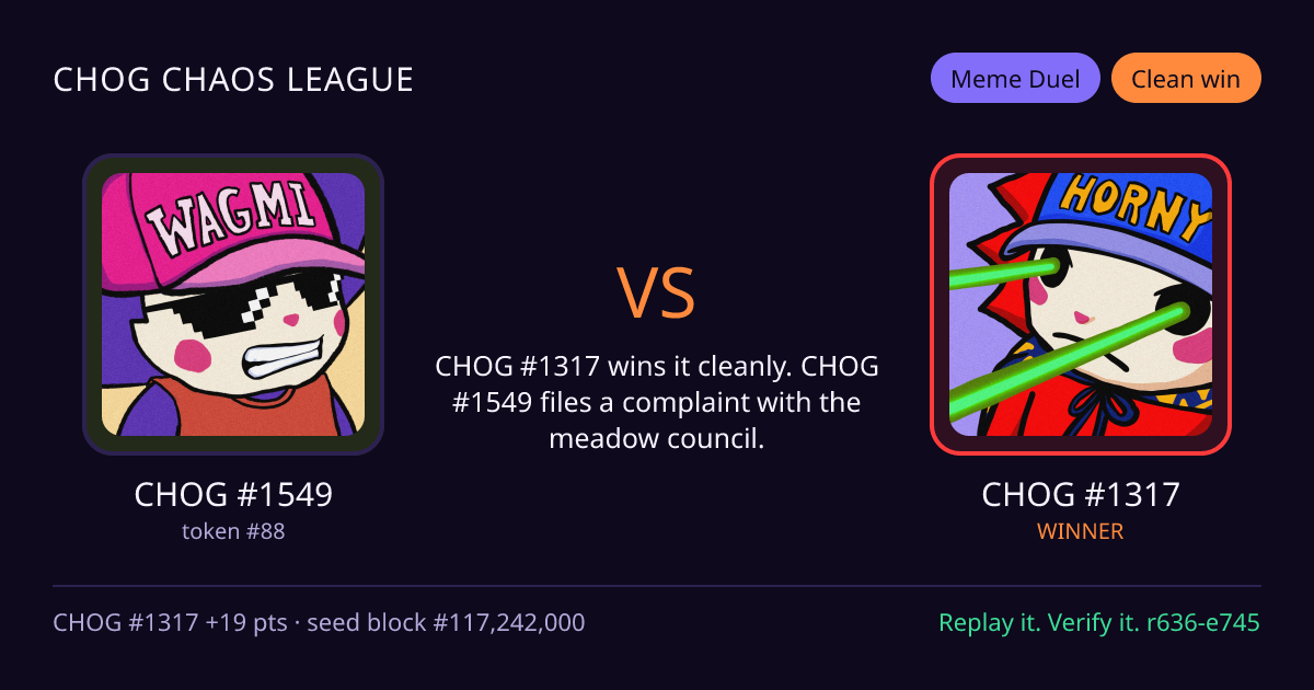 Highlight card: CHOG #1549 versus CHOG #1317