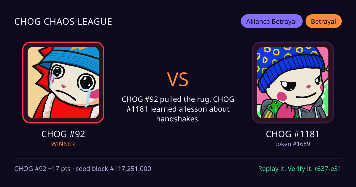 Highlight card: CHOG #92 versus CHOG #1181