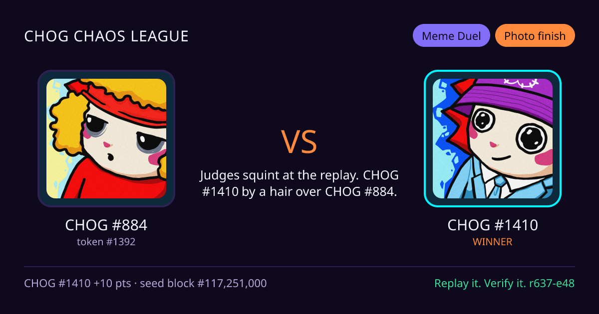 Highlight card: CHOG #884 versus CHOG #1410