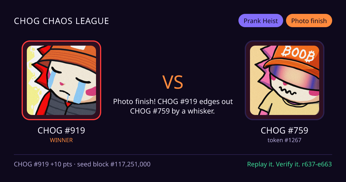 Highlight card: CHOG #919 versus CHOG #759