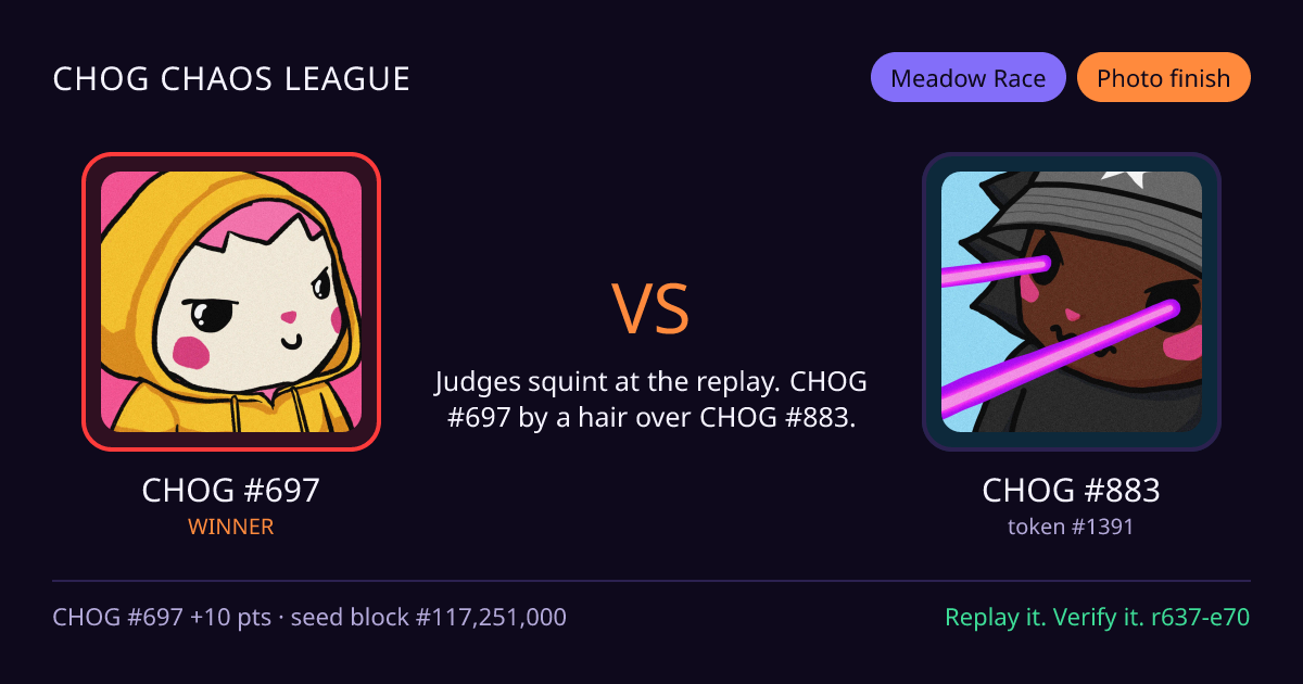 Highlight card: CHOG #697 versus CHOG #883